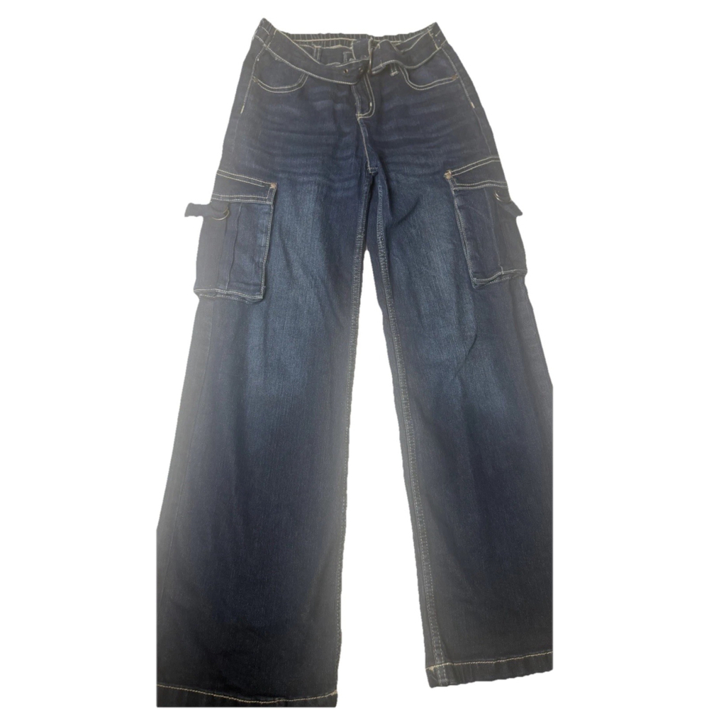 Y2K Limited Too Wide Leg Cargo Jeans Girls 16 Denim Pants Dark Wash Belt Pockets